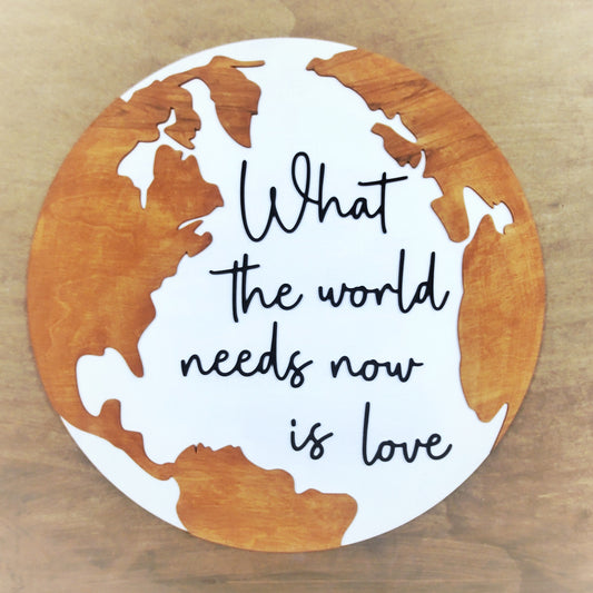 World Love round wood sign