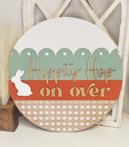 Hippity Hop Easter round wood sign