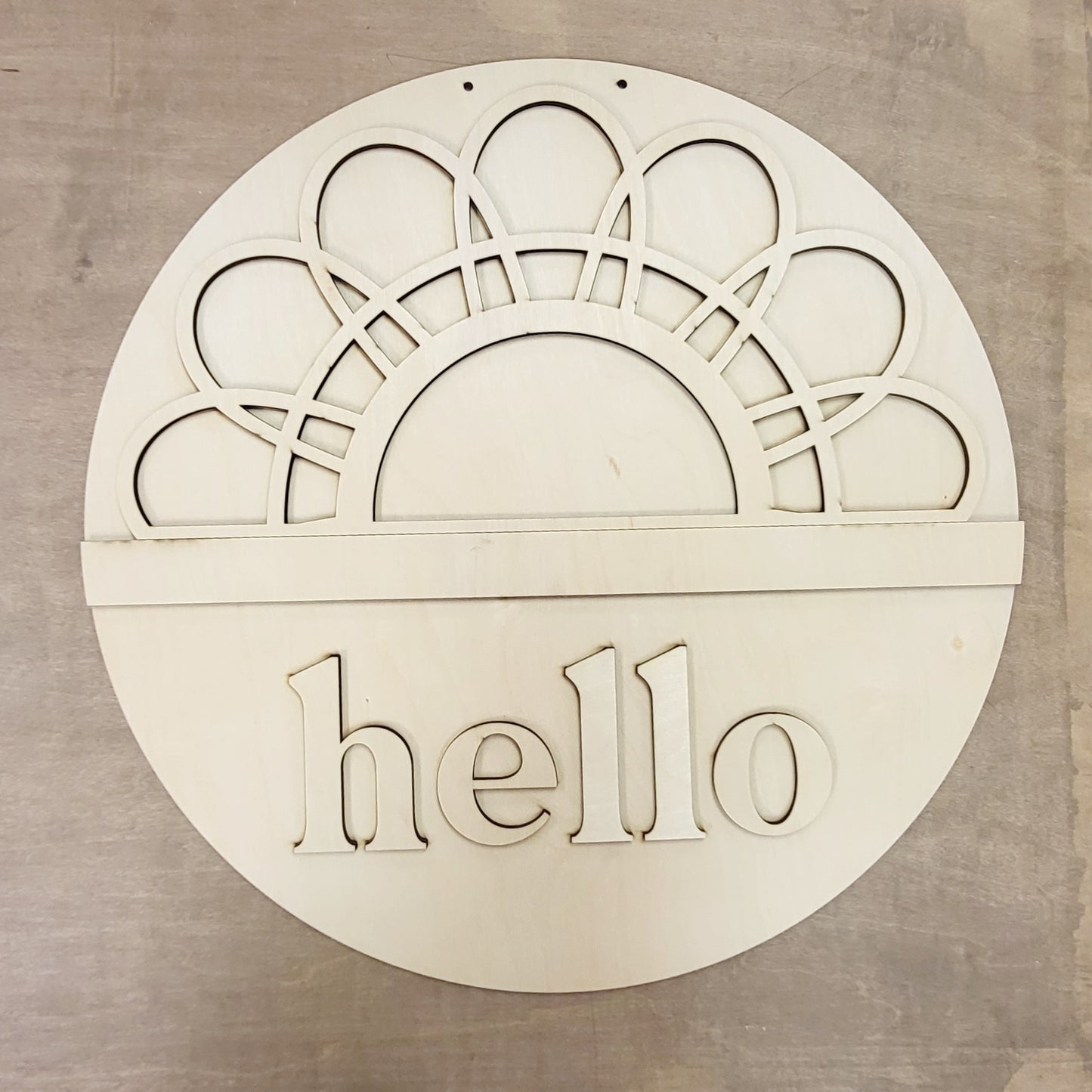 Boho Hello Round wood sign