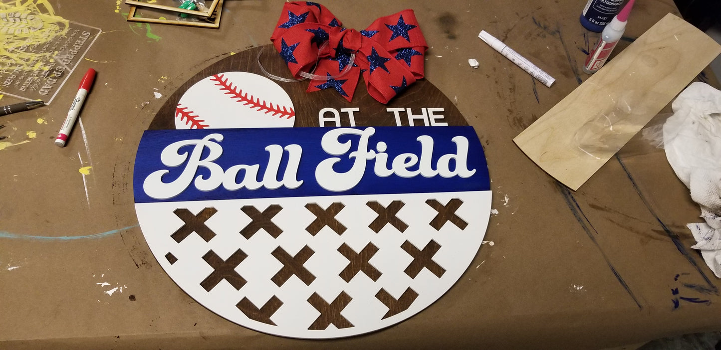 Baseball or Softball round wood sign