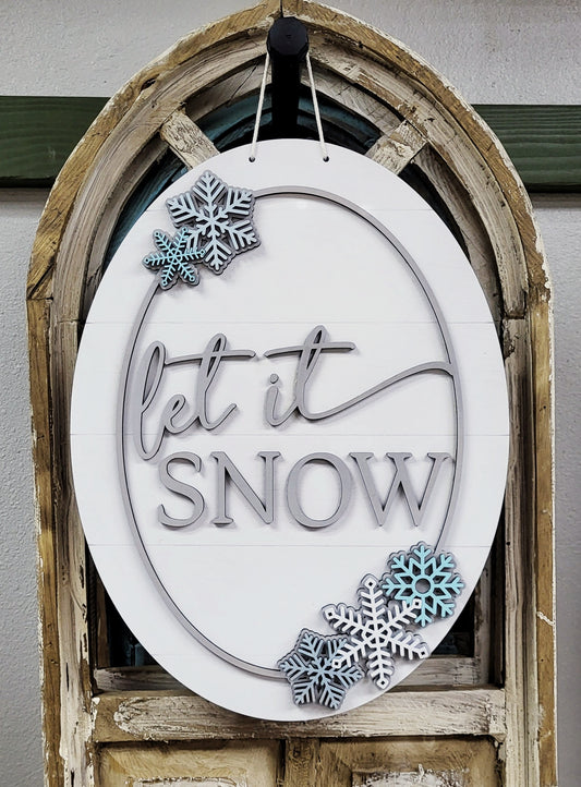 Let it Snow Oval wood sign