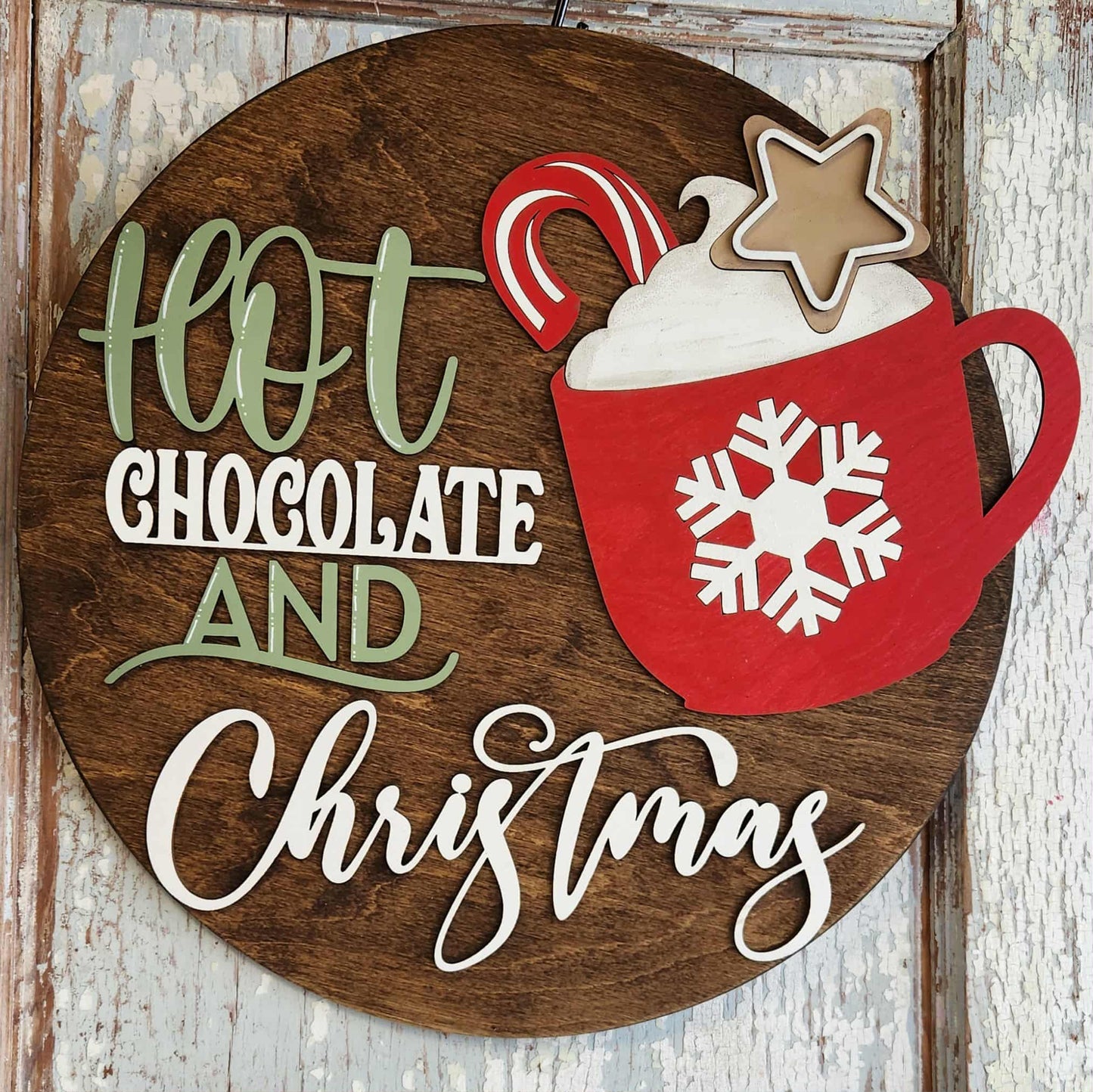 Christmas Hot Cocoa round wood sign