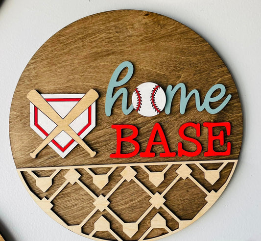 Home Base - baseball or softball round wood sign