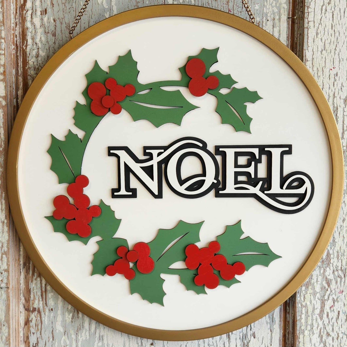 Happy Holidays Bears round wood sign