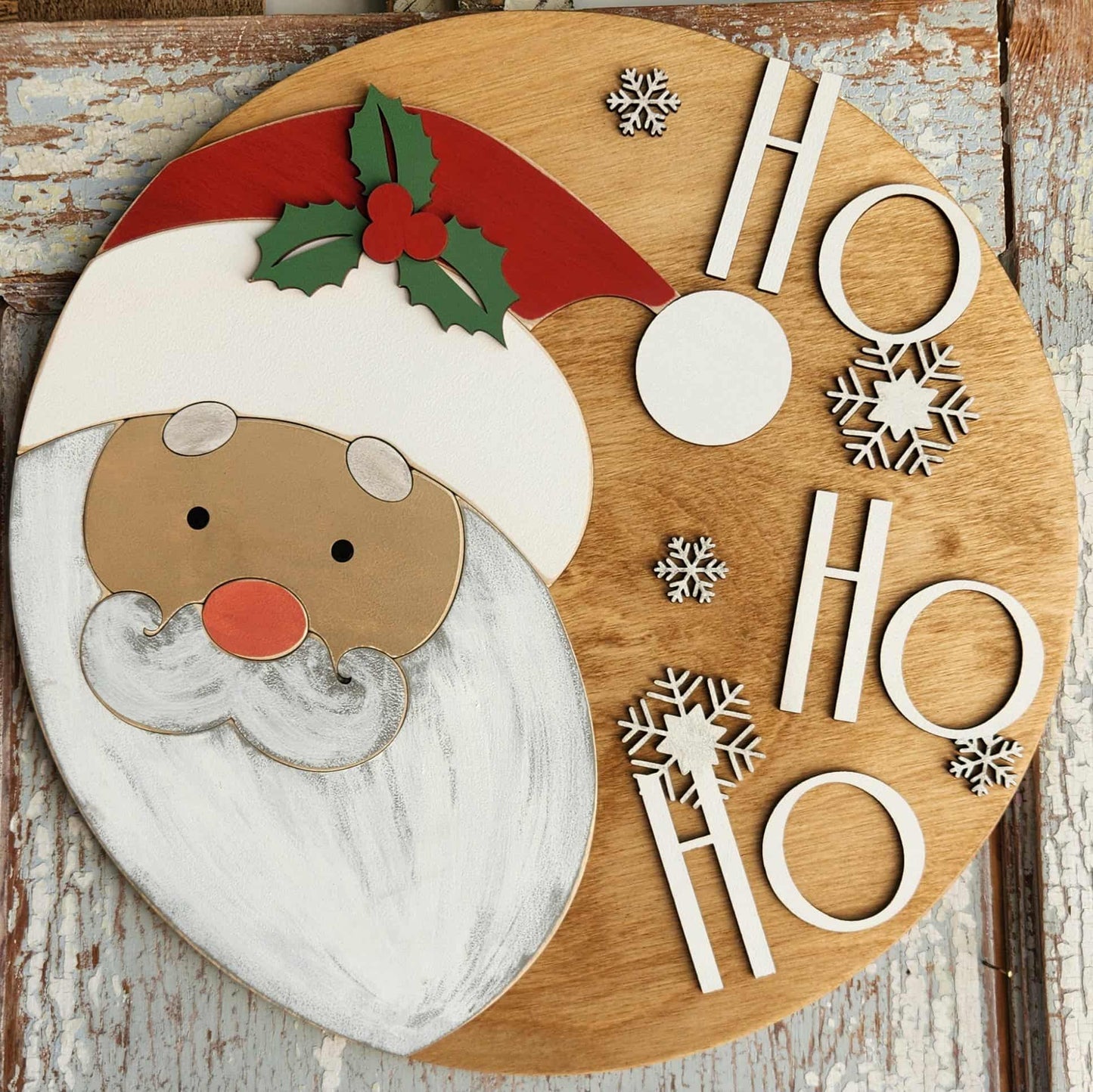 Christmas Santa round wood sign