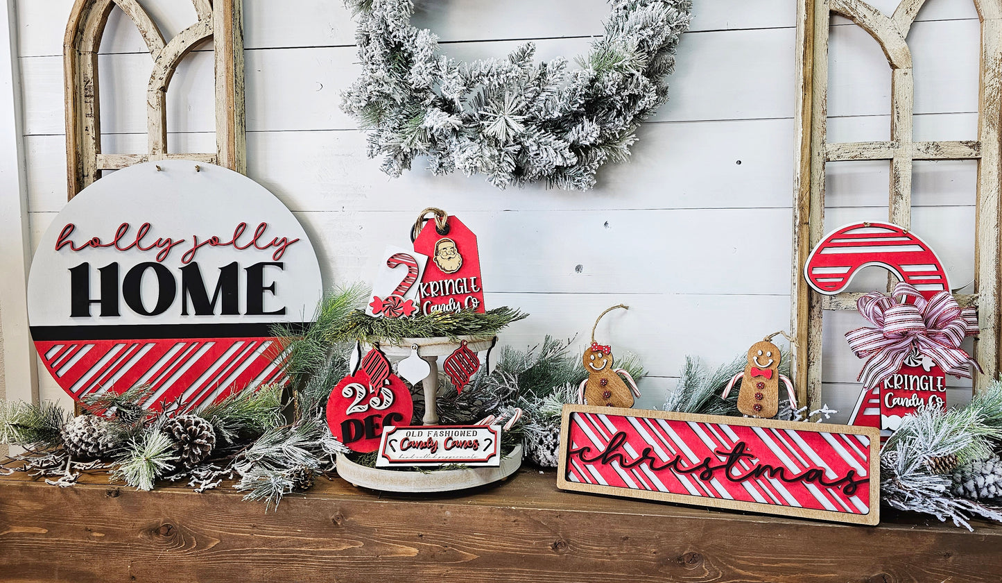Holly Jolly Home vertical round wood sign
