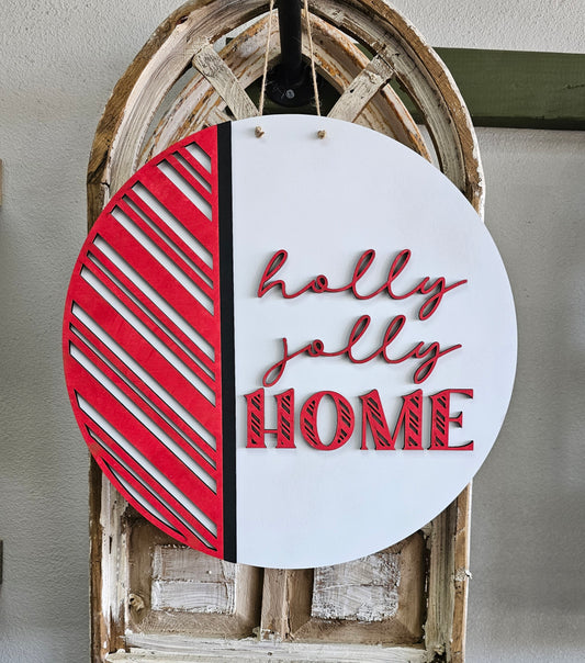 Holly Jolly Home vertical round wood sign