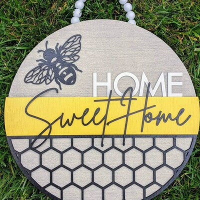 Home Sweet Home Bee Theme round wood sign
