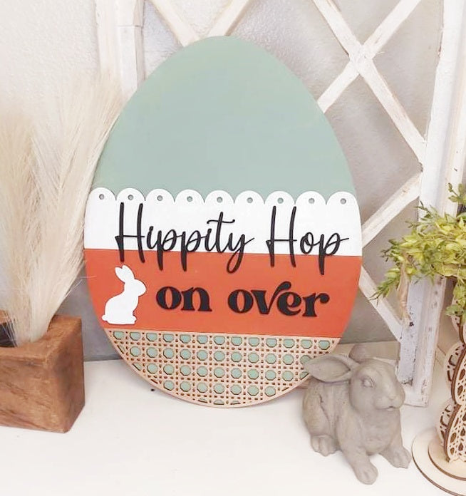 Hippity Hop Easter Egg wood sign