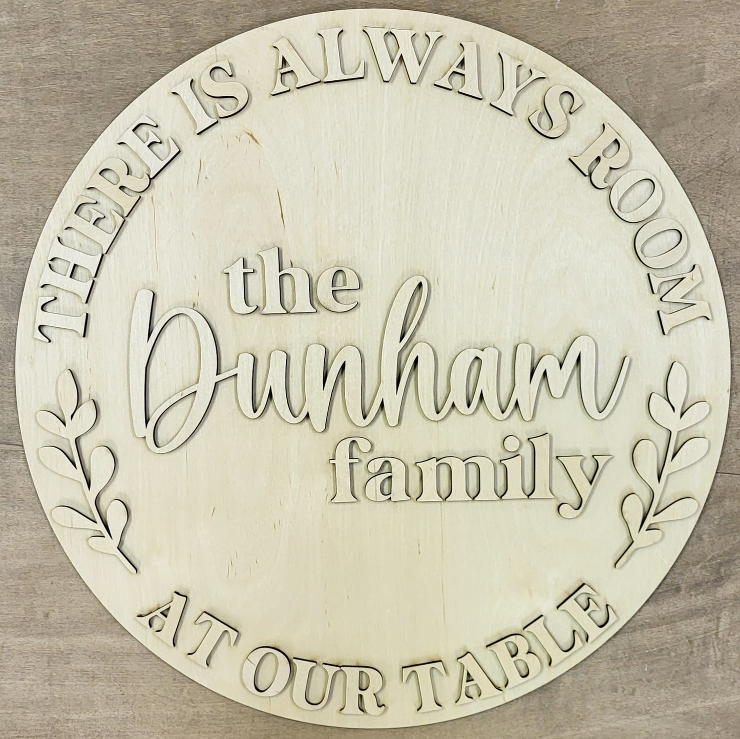 Always Room at Our Table round wood sign