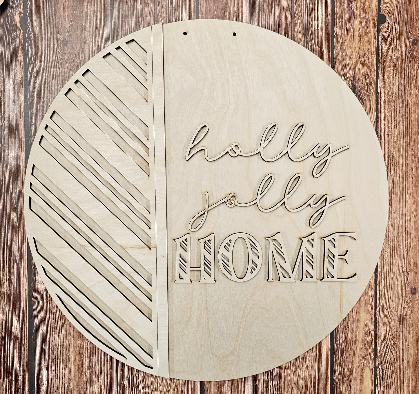 Holly Jolly Home vertical round wood sign