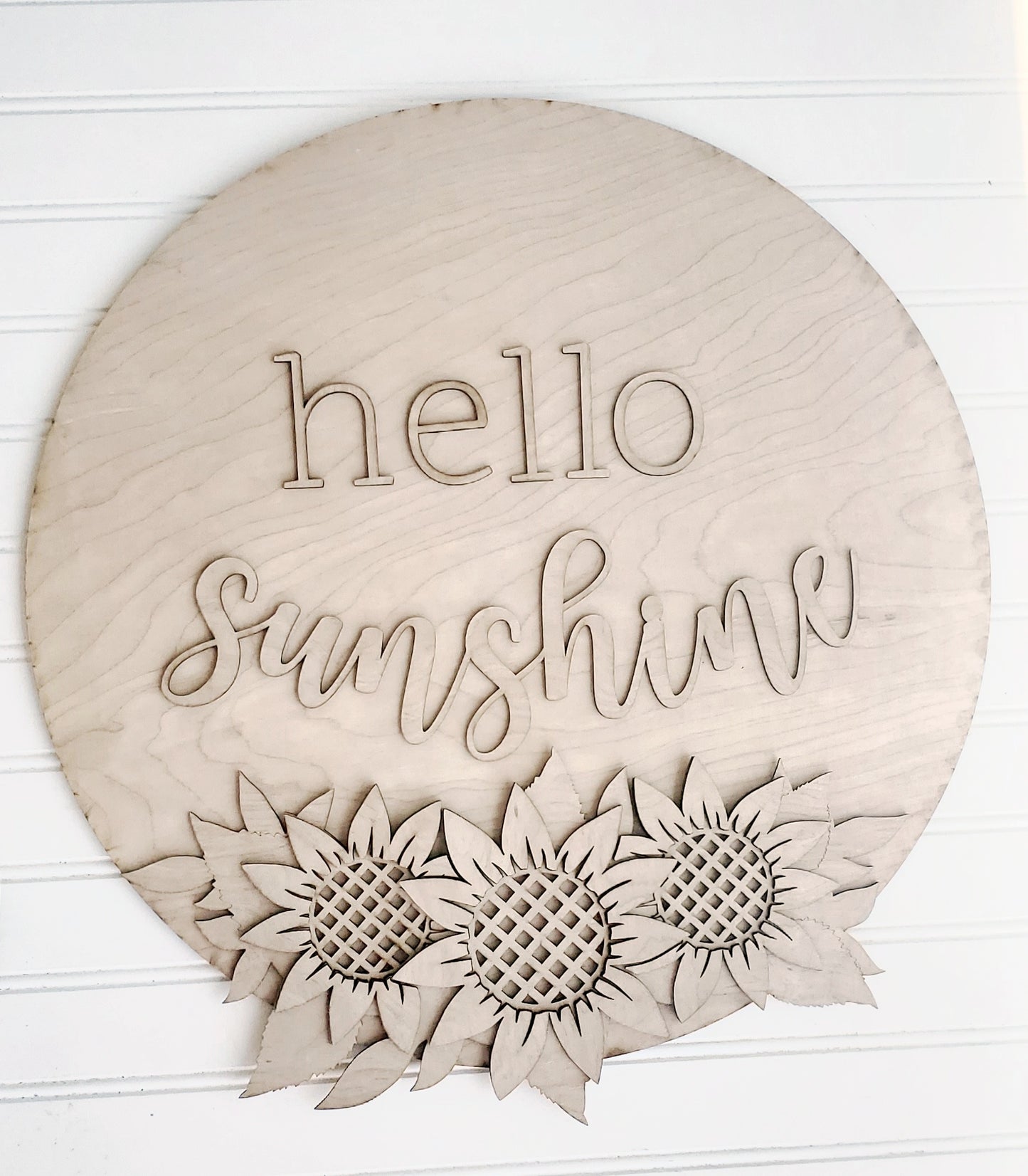 Sunflowers Hello Sunshine round wood sign
