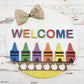 Crayon Welcome Round wood sign