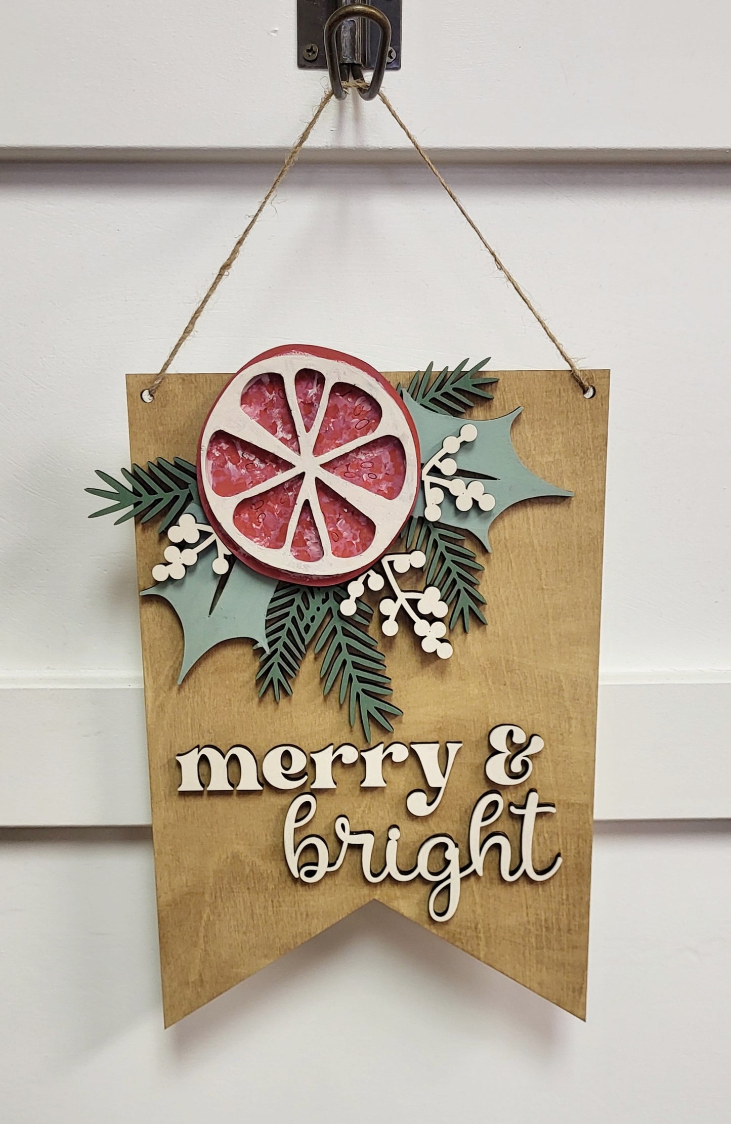 Merry & Bright wood hanging banner