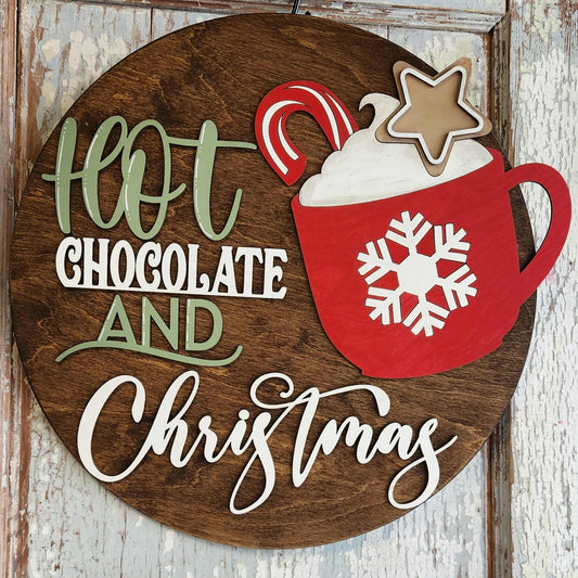 Christmas Hot Cocoa round wood sign