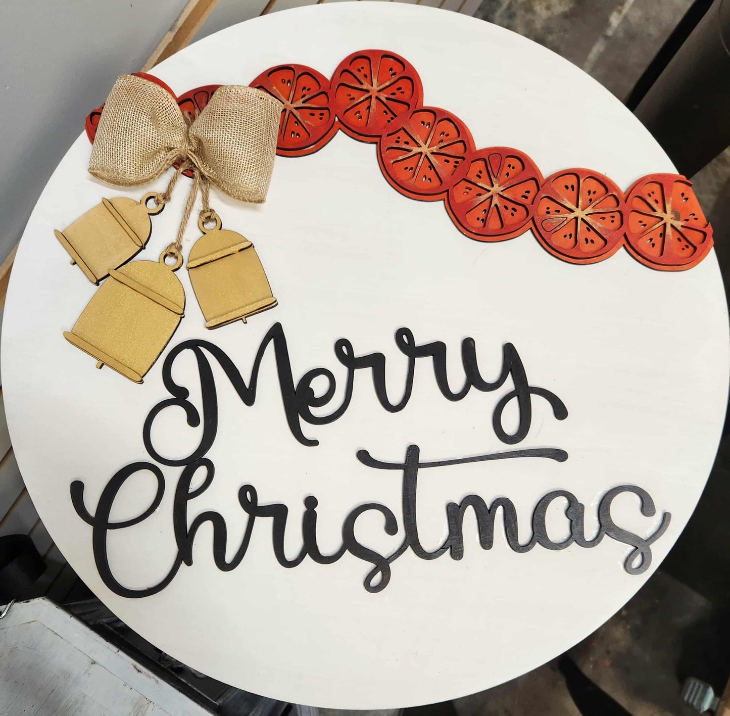 Happy Holidays Bears round wood sign