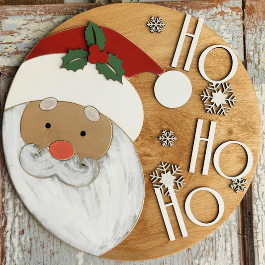Christmas Santa round wood sign