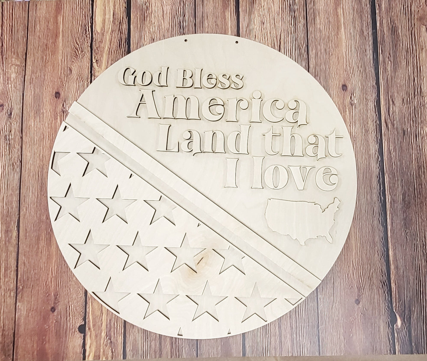 Land That I Love Round layered wood sign