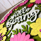 Hello Spring Floral Round wood sign