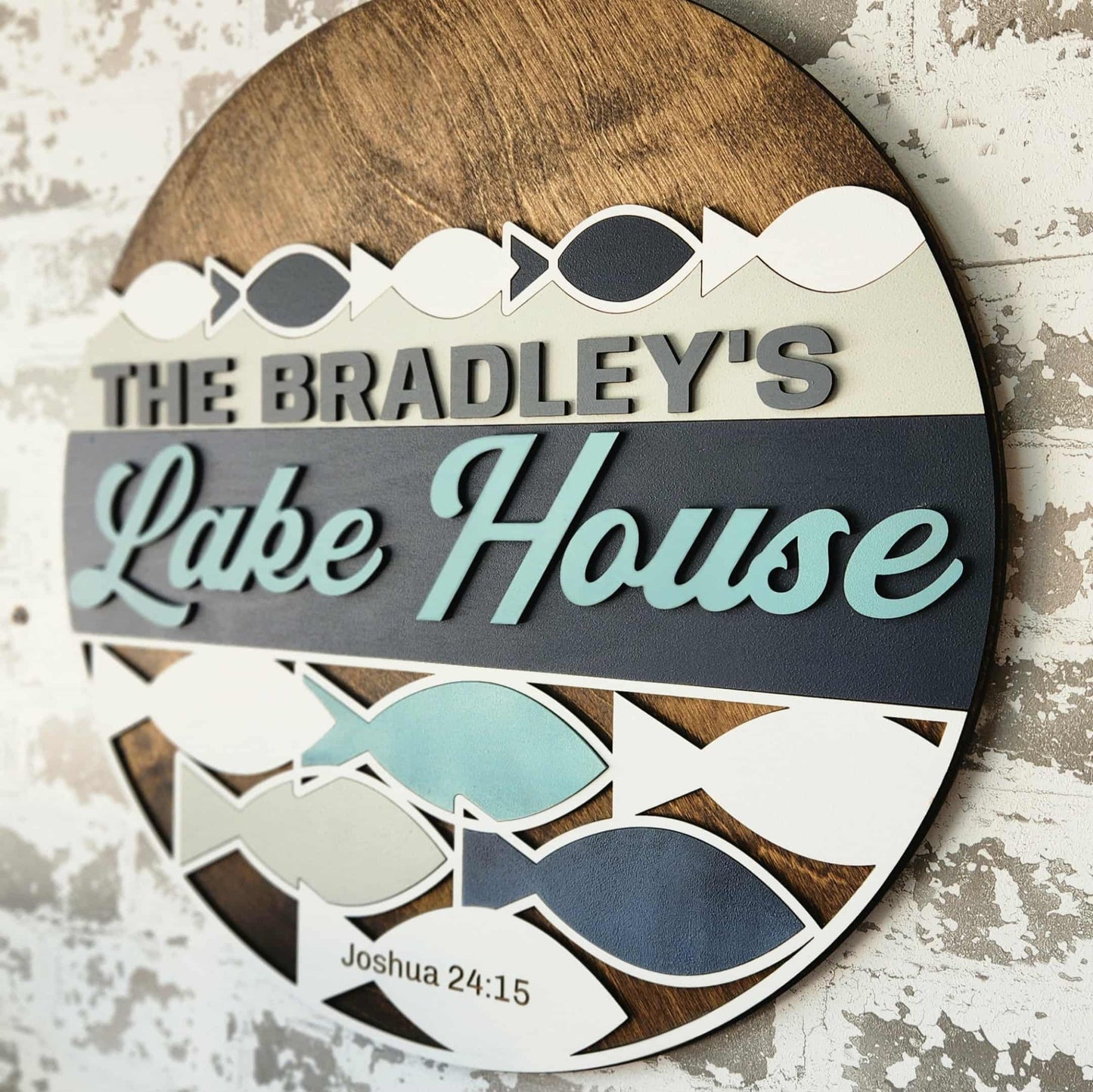 Welcome to The Lake House round wood sign